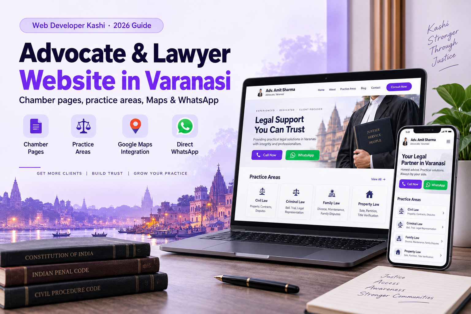 Advocate and lawyer website in Varanasi 2026 chamber practice areas Maps WhatsApp Web Developer Kashi