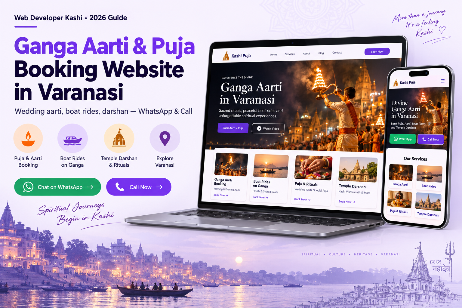 Ganga Aarti and puja booking website in Varanasi 2026 wedding aarti boat darshan WhatsApp Web Developer Kashi