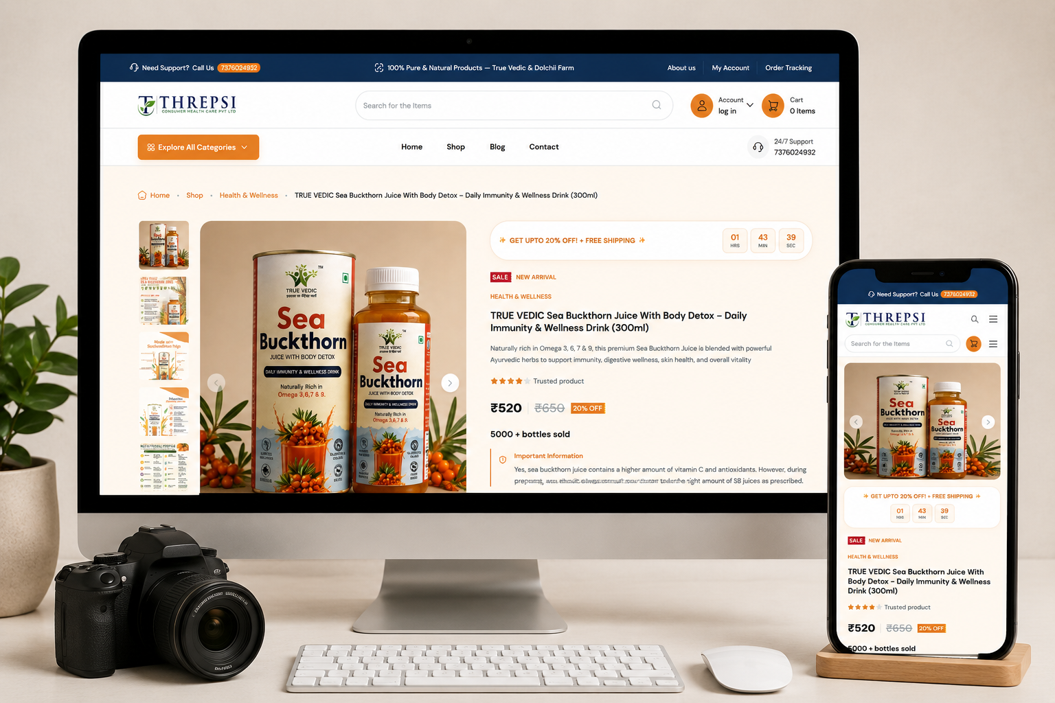 Threpsi Healthcare Laravel e-commerce storefront by Web Developer Kashi